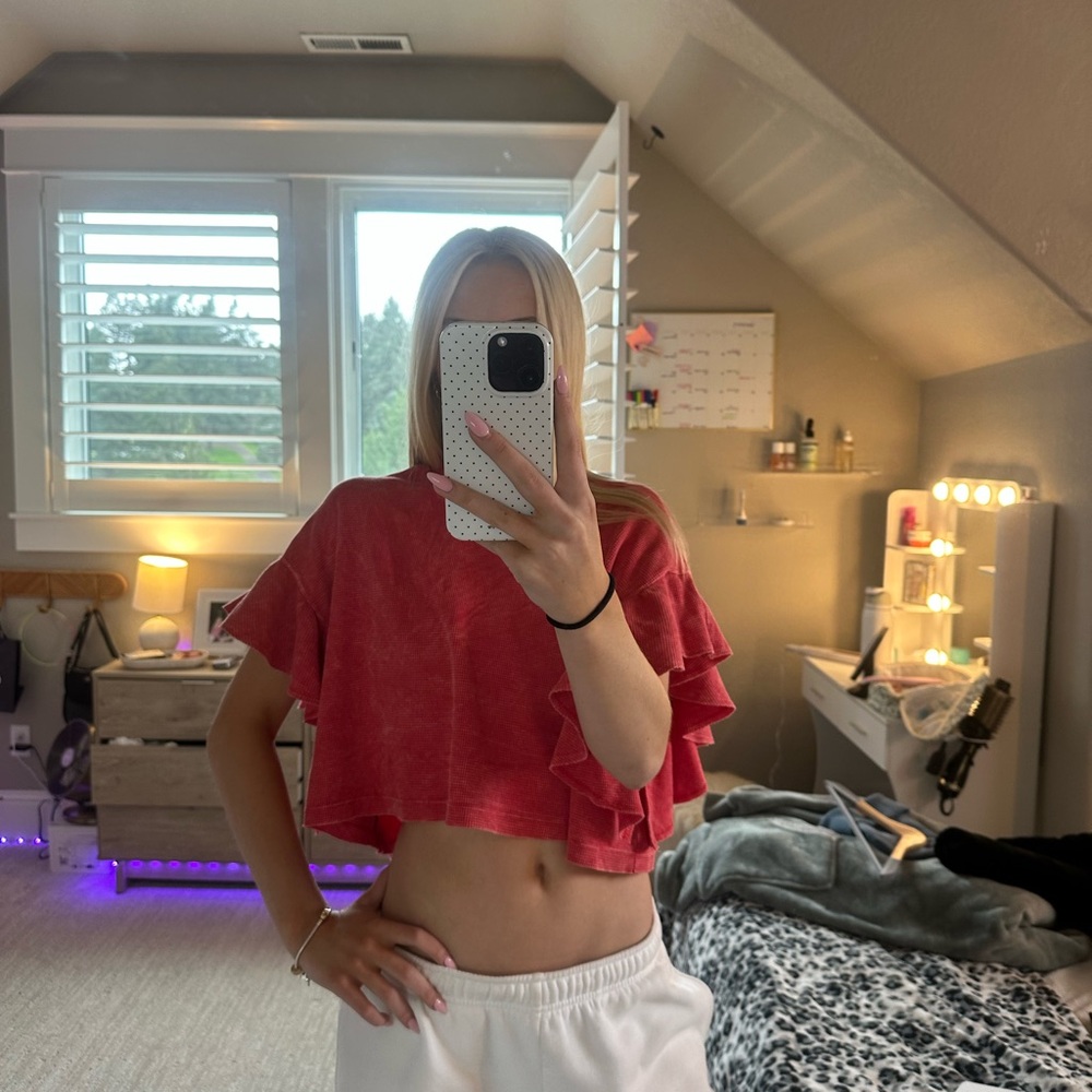 Altar'd State Red Ruffle Crop Top